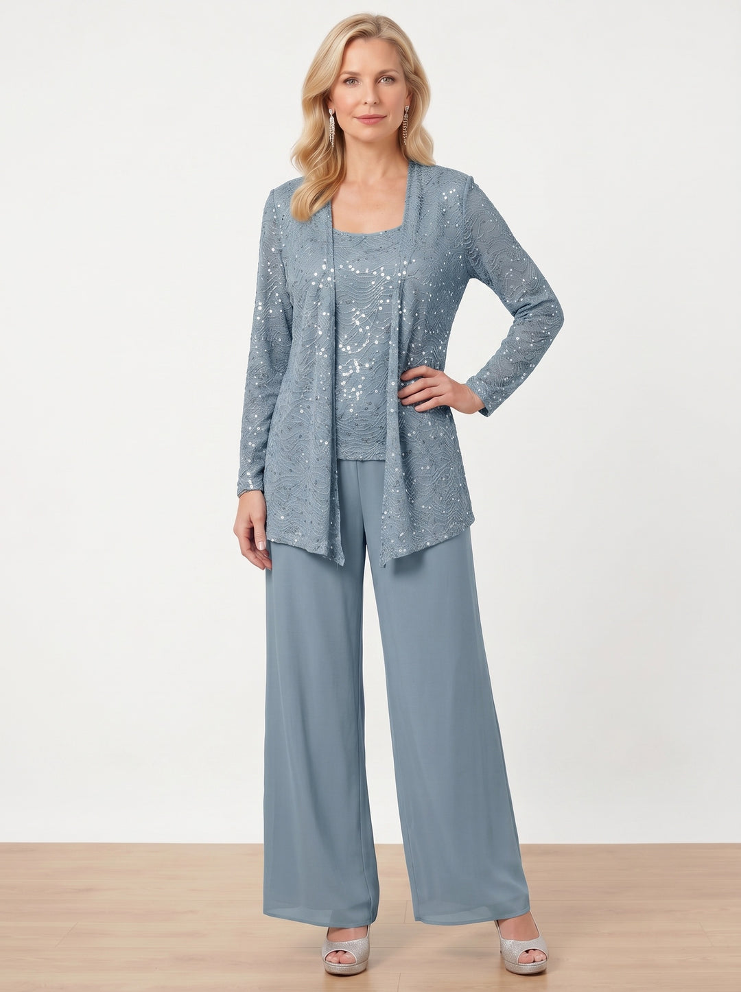 Chiffon Mother of the Bride Pantsuits with Jacket & Sequins