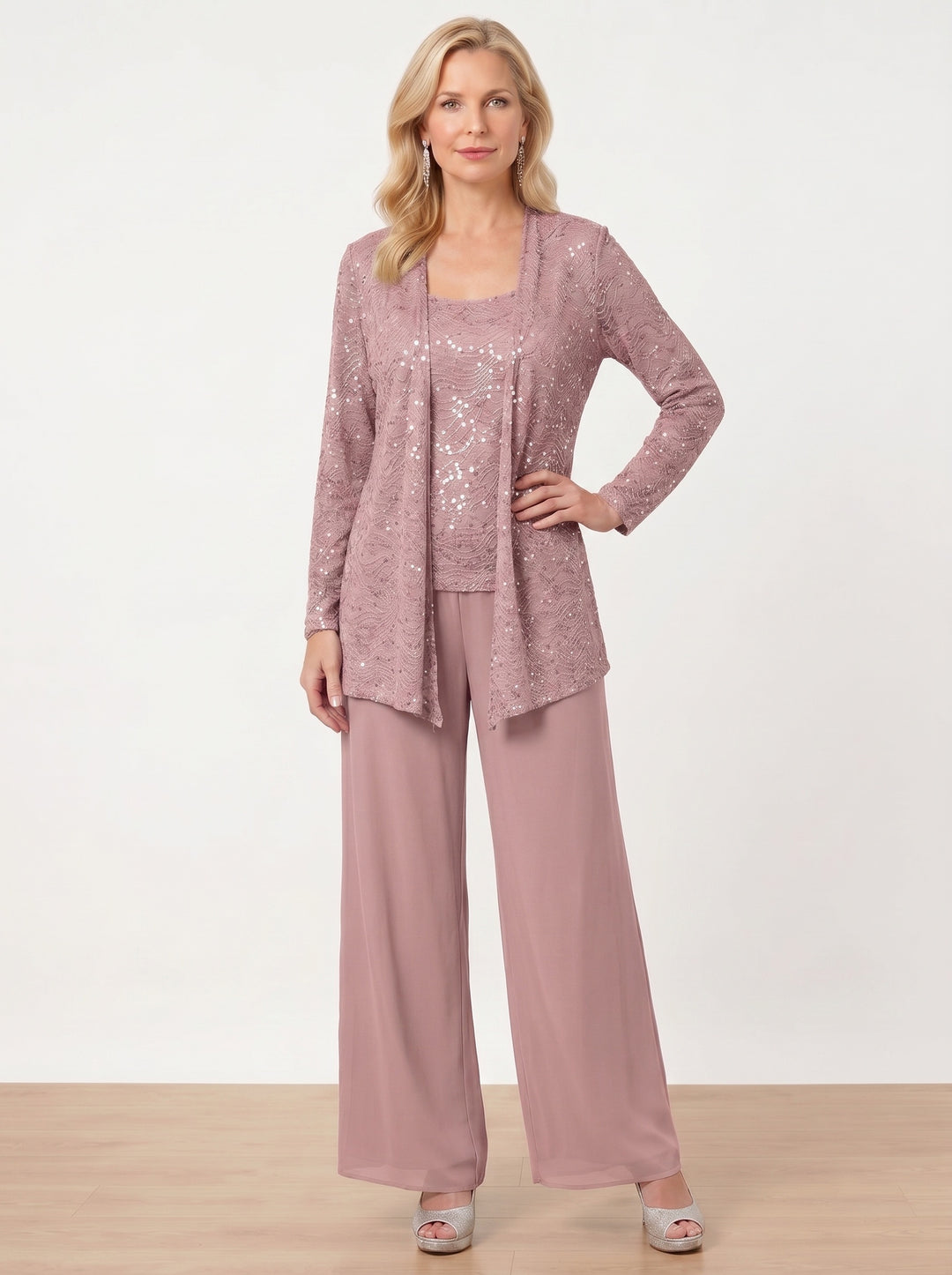Chiffon Mother of the Bride Pantsuits with Jacket & Sequins