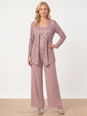 Chiffon Mother of the Bride Pantsuits with Jacket & Sequins