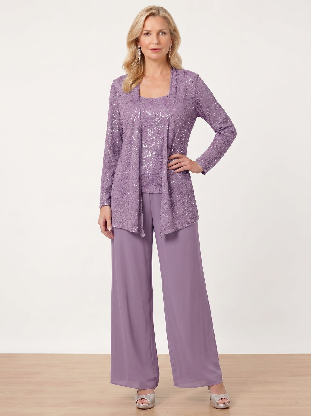Chiffon Mother of the Bride Pantsuits with Jacket & Sequins