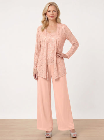 Chiffon Mother of the Bride Pantsuits with Jacket & Sequins