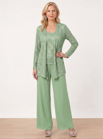 Chiffon Mother of the Bride Pantsuits with Jacket & Sequins