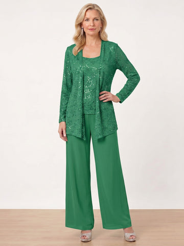 Chiffon Mother of the Bride Pantsuits with Jacket & Sequins