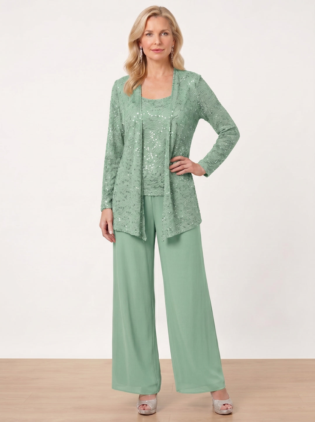 Chiffon Mother of the Bride Pantsuits with Jacket & Sequins