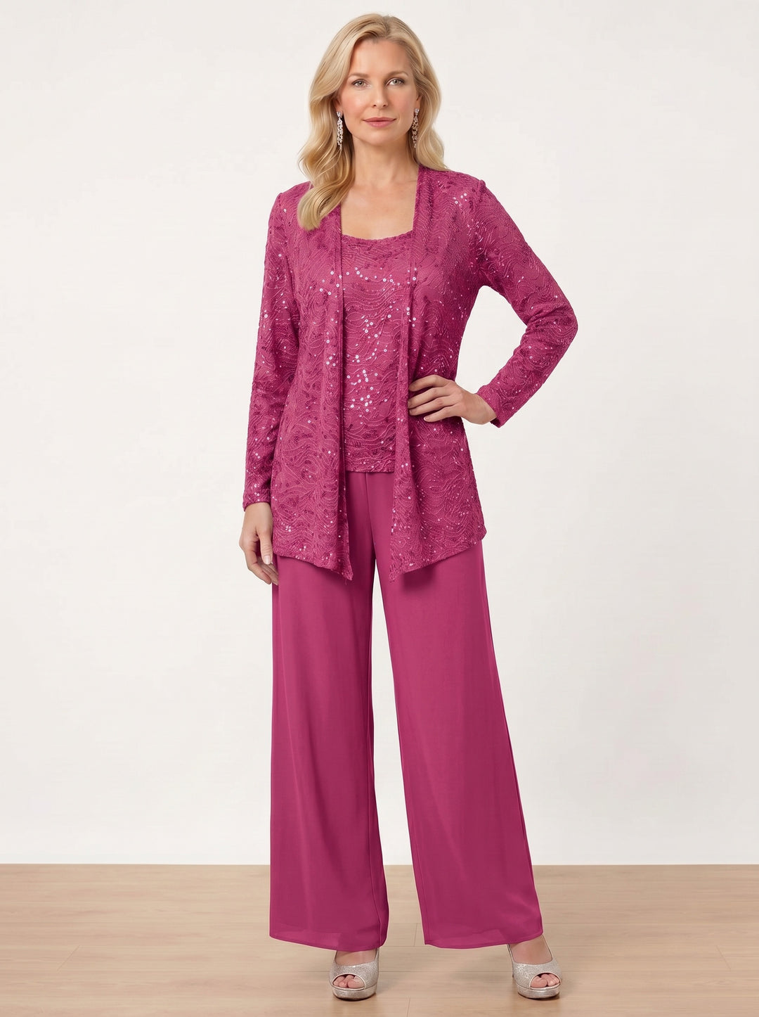 Chiffon Mother of the Bride Pantsuits with Jacket & Sequins