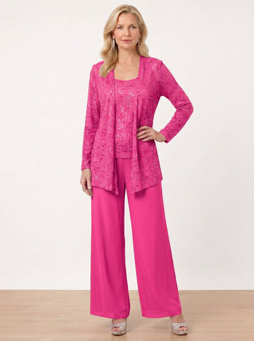 Chiffon Mother of the Bride Pantsuits with Jacket & Sequins