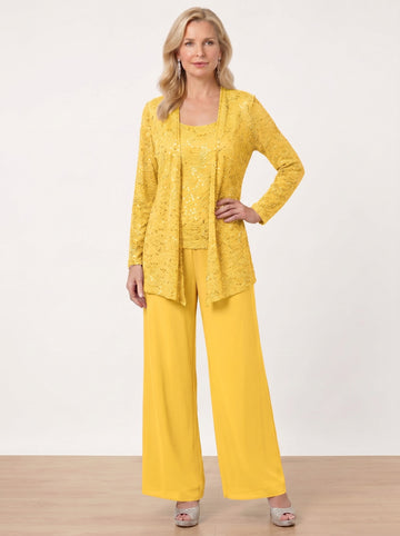 Chiffon Mother of the Bride Pantsuits with Jacket & Sequins