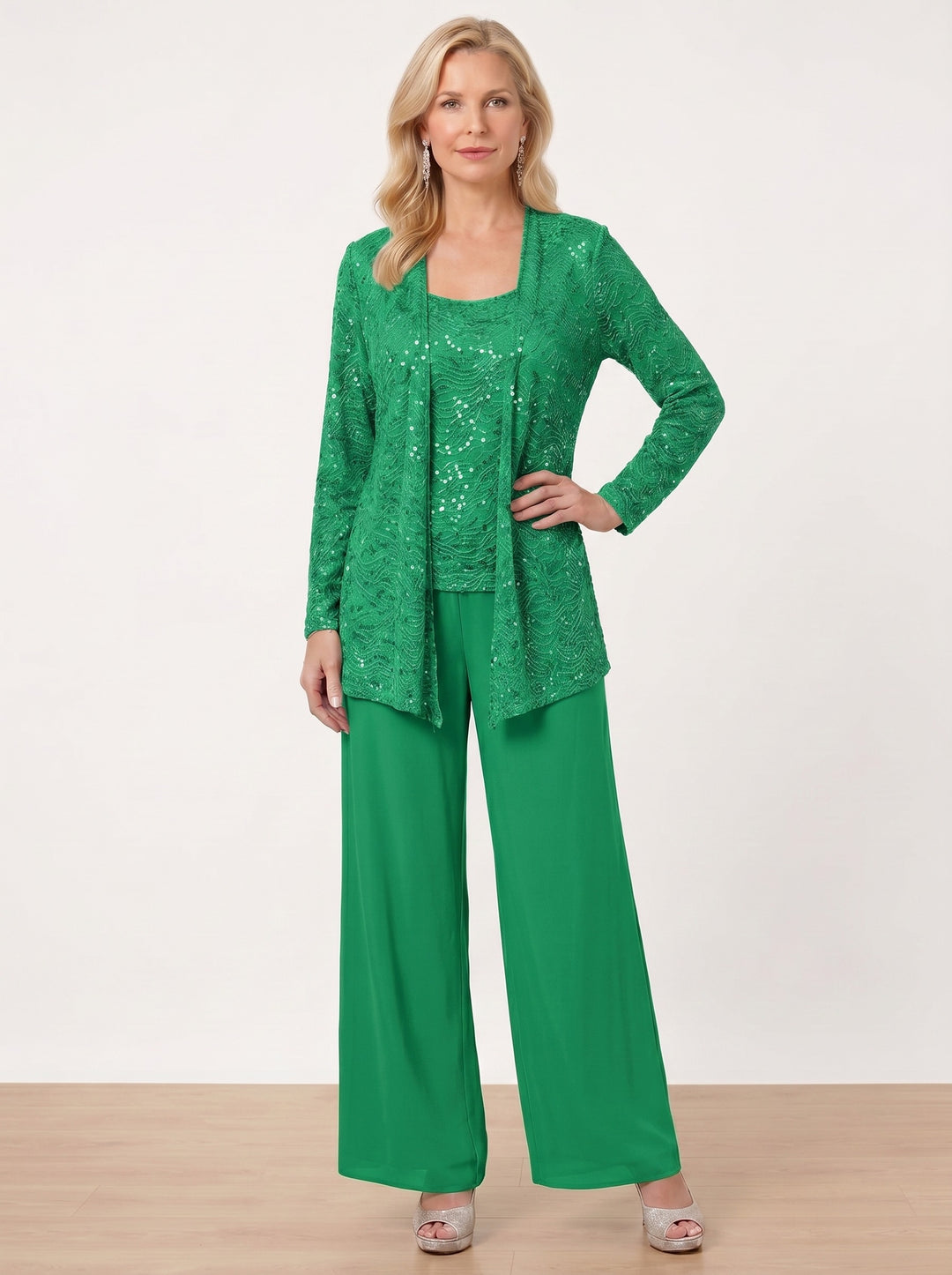 Chiffon Mother of the Bride Pantsuits with Jacket & Sequins