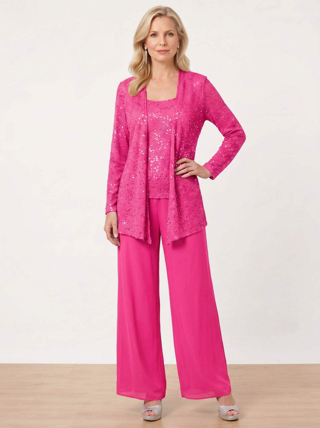 Chiffon Mother of the Bride Pantsuits with Jacket & Sequins