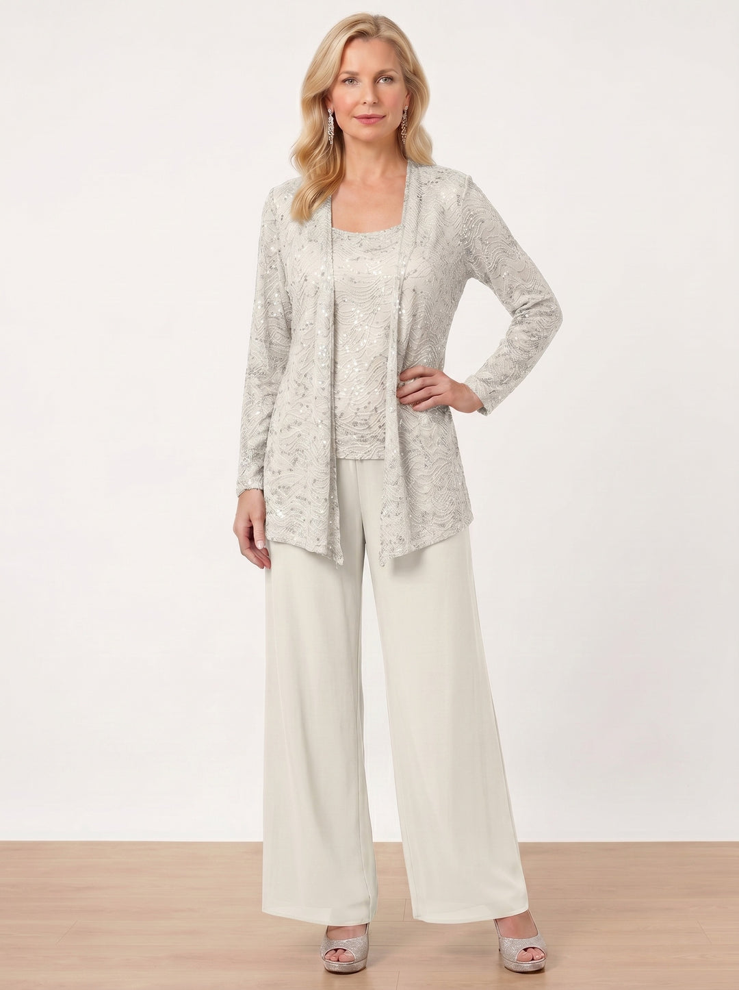 Chiffon Mother of the Bride Pantsuits with Jacket & Sequins