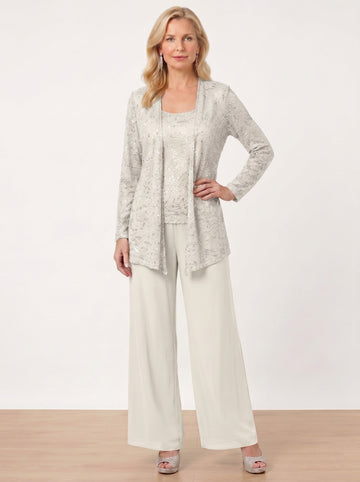 Chiffon Mother of the Bride Pantsuits with Jacket & Sequins
