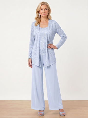 Chiffon Mother of the Bride Pantsuits with Jacket & Sequins