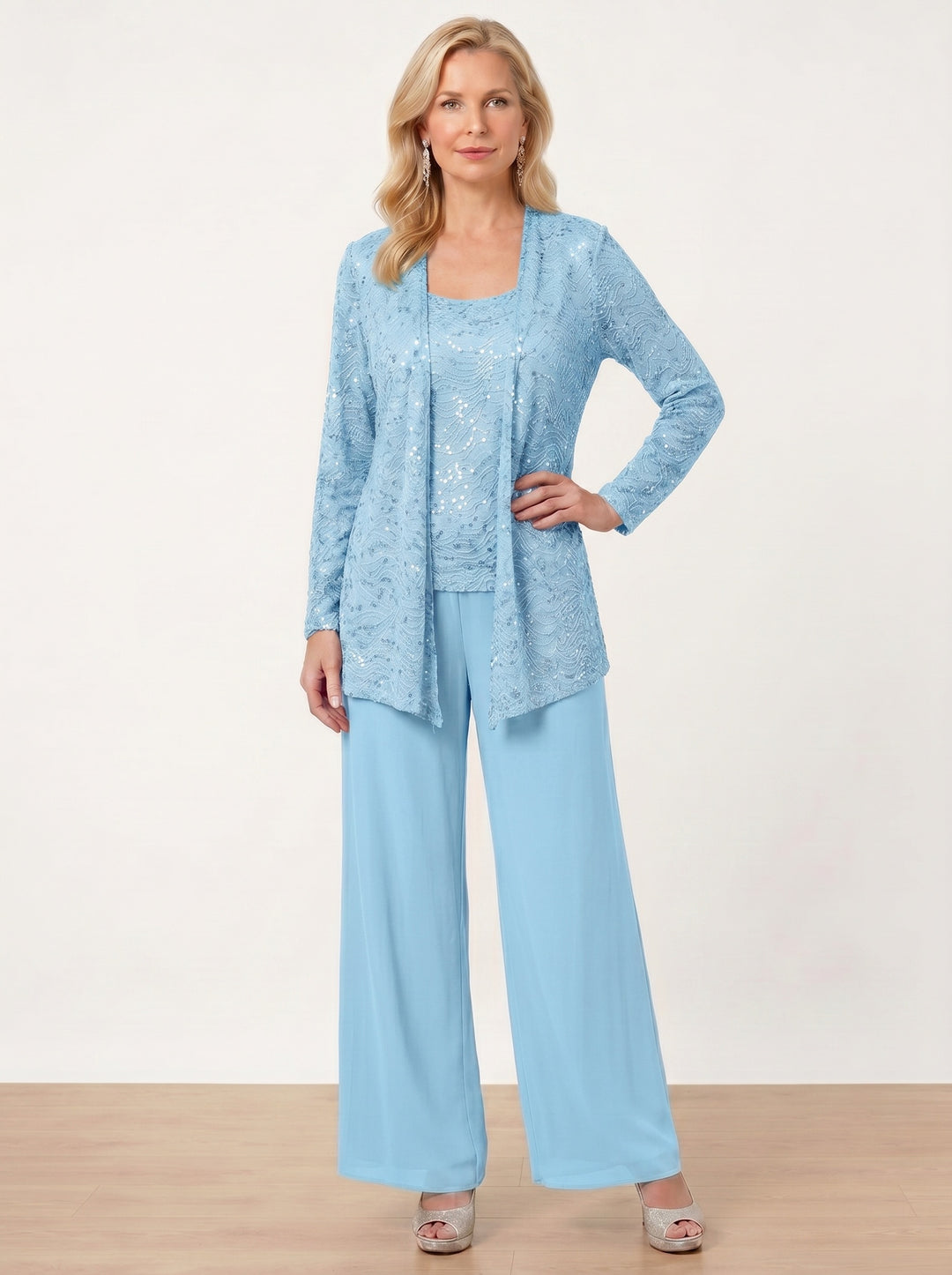 Chiffon Mother of the Bride Pantsuits with Jacket & Sequins