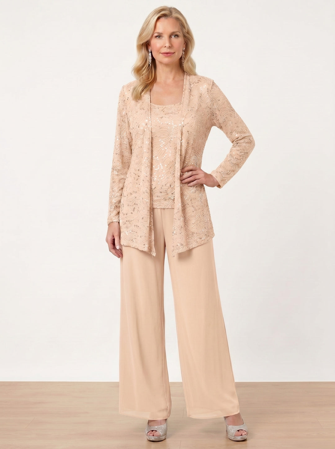 Chiffon Mother of the Bride Pantsuits with Jacket & Sequins