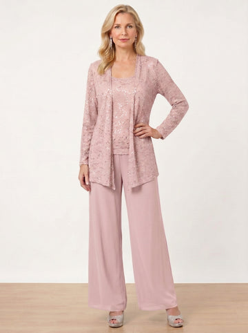 Chiffon Mother of the Bride Pantsuits with Jacket & Sequins