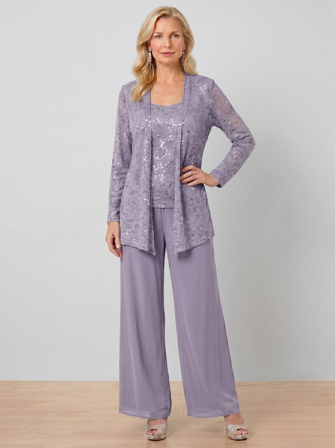 Chiffon Mother of the Bride Pantsuits with Jacket & Sequins