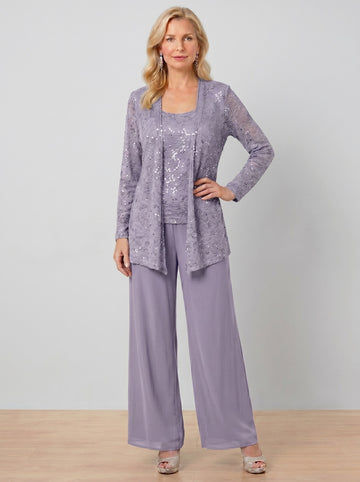 Chiffon Mother of the Bride Pantsuits with Jacket & Sequins