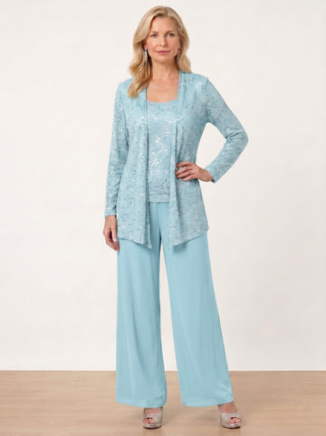 Chiffon Mother of the Bride Pantsuits with Jacket & Sequins