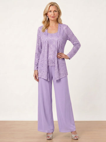 Chiffon Mother of the Bride Pantsuits with Jacket & Sequins