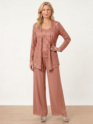 Chiffon Mother of the Bride Pantsuits with Jacket & Sequins