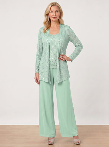 Chiffon Mother of the Bride Pantsuits with Jacket & Sequins