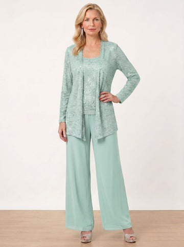 Chiffon Mother of the Bride Pantsuits with Jacket & Sequins