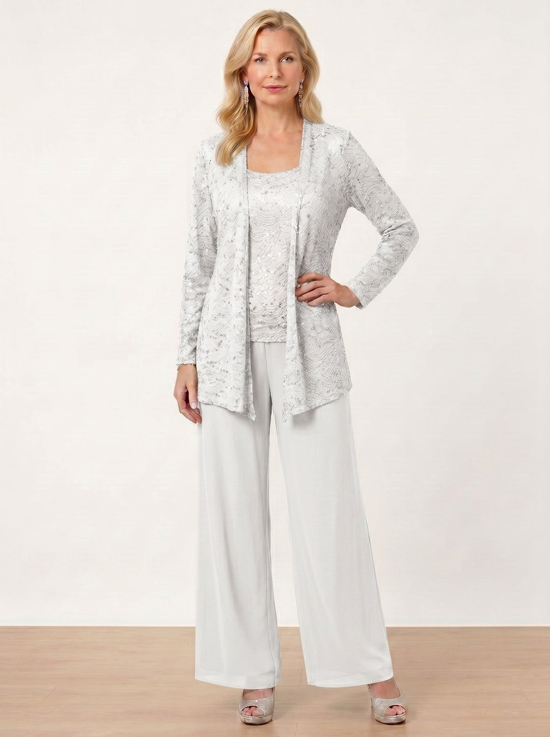 Chiffon Mother of the Bride Pantsuits with Jacket & Sequins