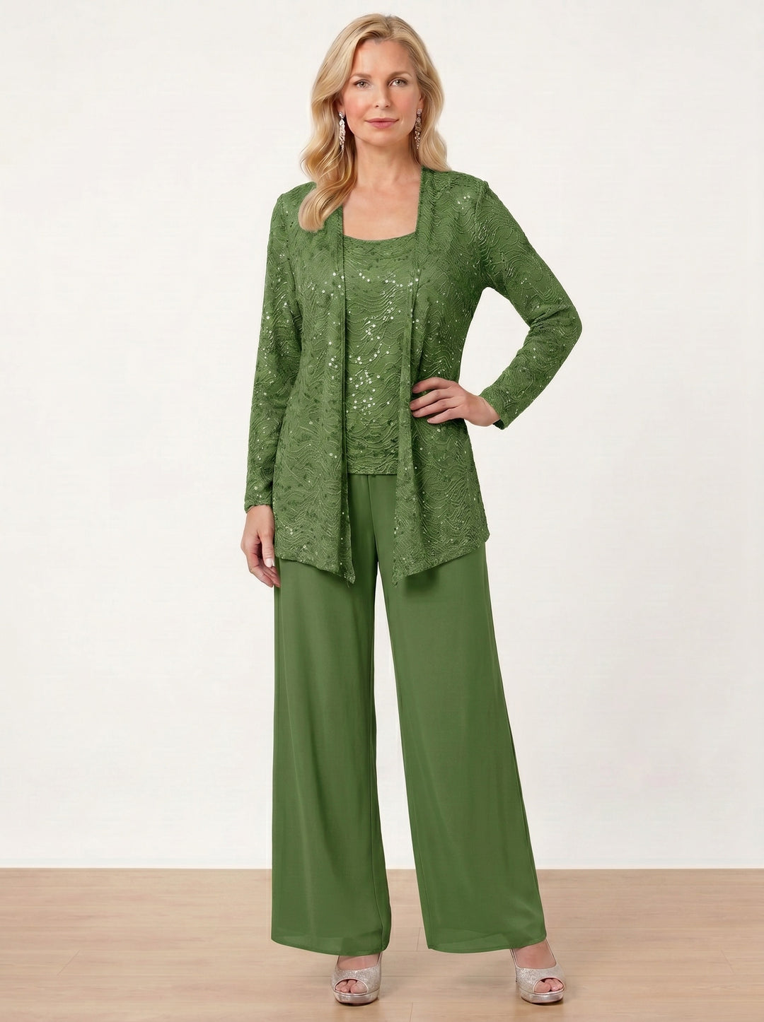 Chiffon Mother of the Bride Pantsuits with Jacket & Sequins