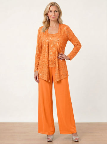 Chiffon Mother of the Bride Pantsuits with Jacket & Sequins