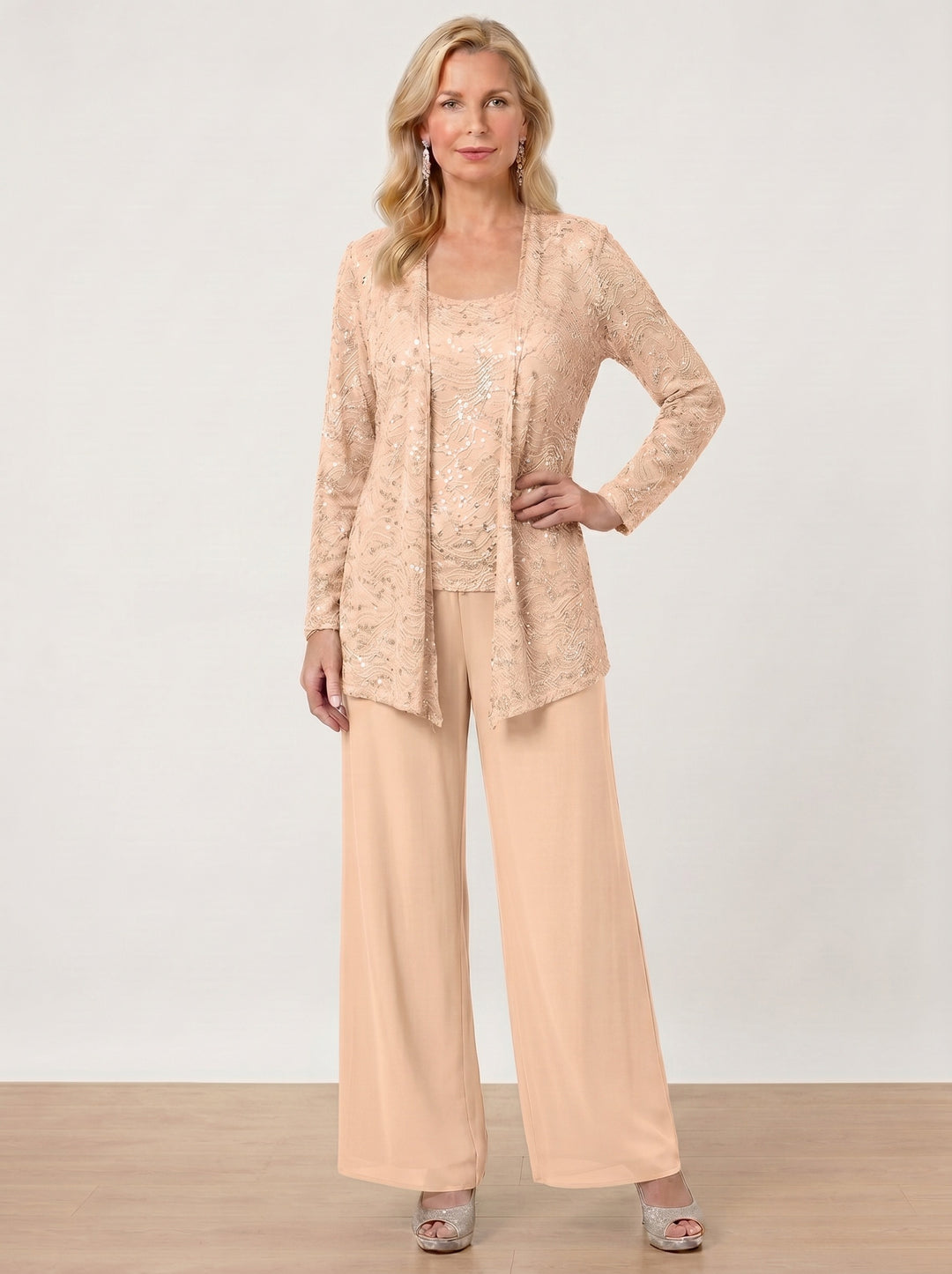 Chiffon Mother of the Bride Pantsuits with Jacket & Sequins