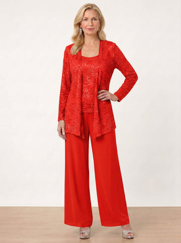 Chiffon Mother of the Bride Pantsuits with Jacket & Sequins