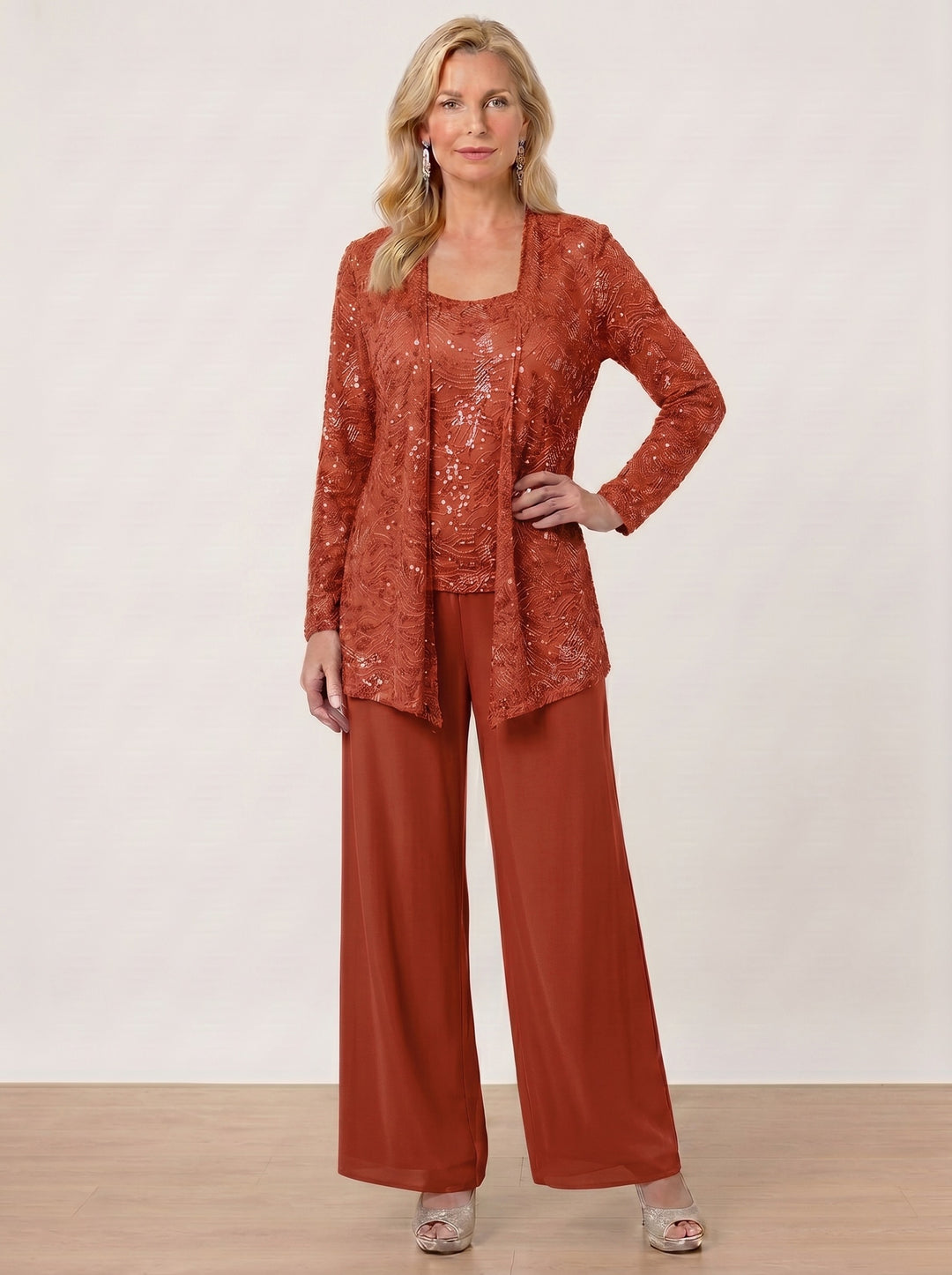 Chiffon Mother of the Bride Pantsuits with Jacket & Sequins
