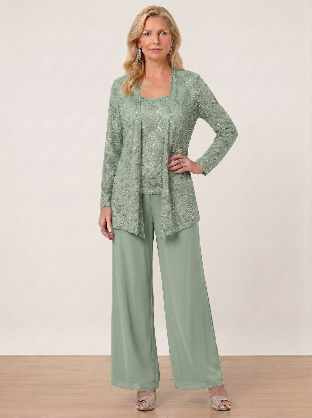 Chiffon Mother of the Bride Pantsuits with Jacket & Sequins