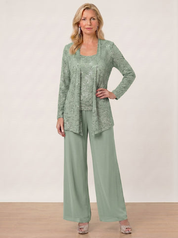 Chiffon Mother of the Bride Pantsuits with Jacket & Sequins