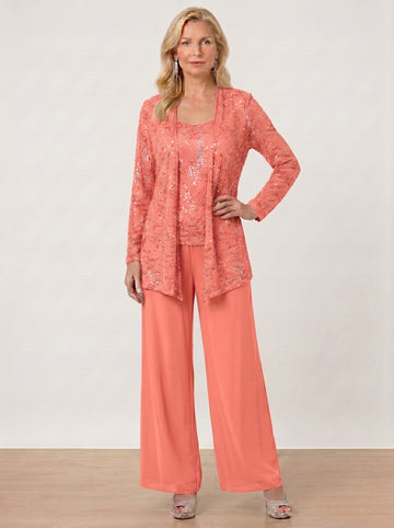 Chiffon Mother of the Bride Pantsuits with Jacket & Sequins