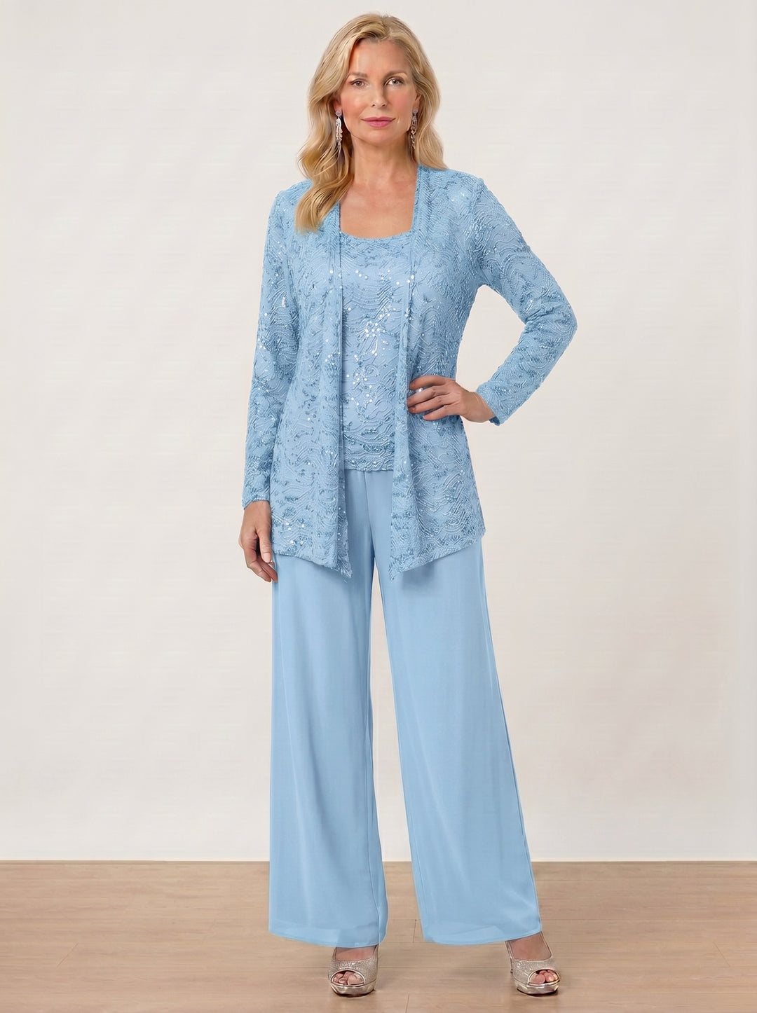 Chiffon Mother of the Bride Pantsuits with Jacket & Sequins