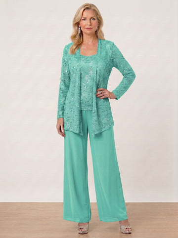 Chiffon Mother of the Bride Pantsuits with Jacket & Sequins