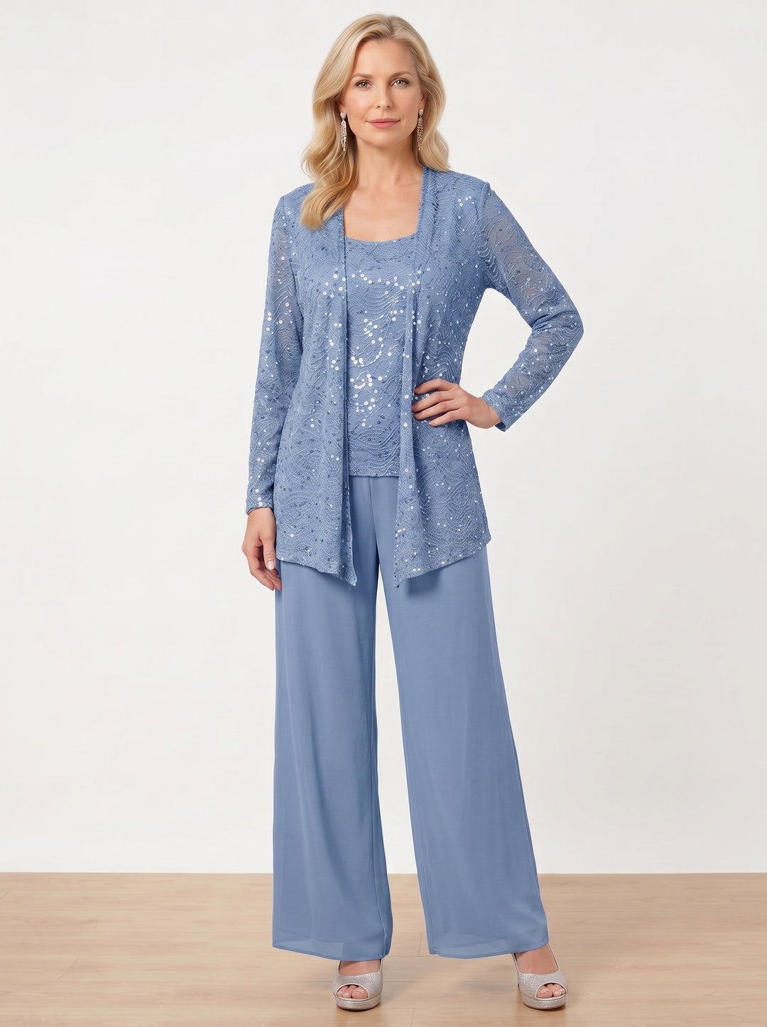 Chiffon Mother of the Bride Pantsuits with Jacket & Sequins