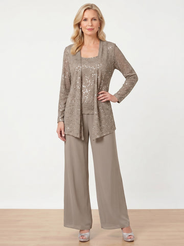 Chiffon Mother of the Bride Pantsuits with Jacket & Sequins