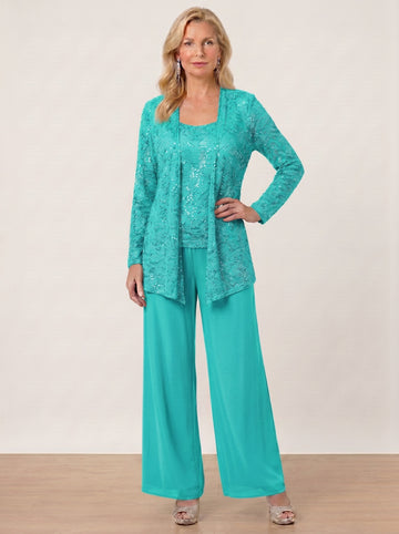 Chiffon Mother of the Bride Pantsuits with Jacket & Sequins