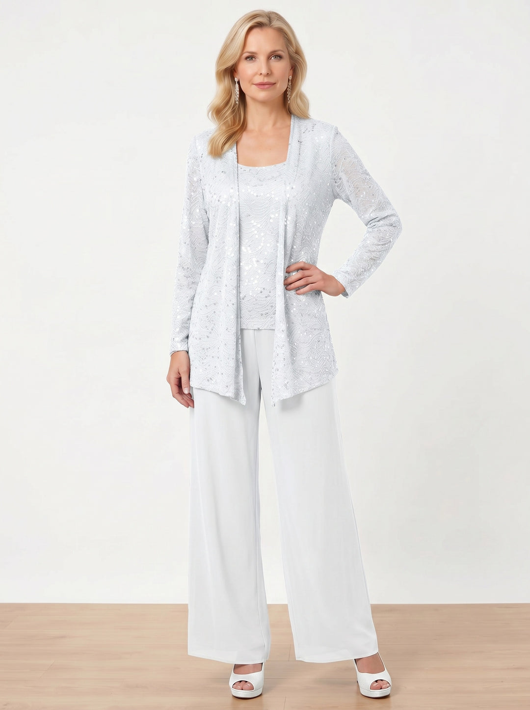 Chiffon Mother of the Bride Pantsuits with Jacket & Sequins