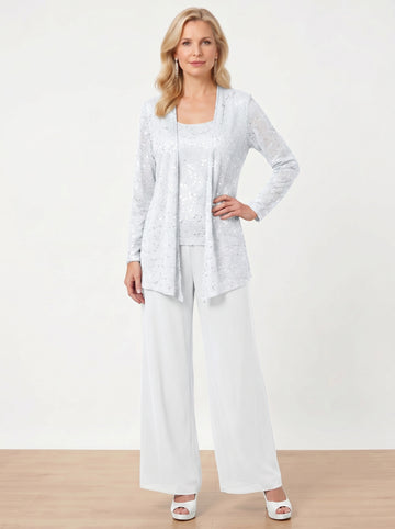 Chiffon Mother of the Bride Pantsuits with Jacket & Sequins