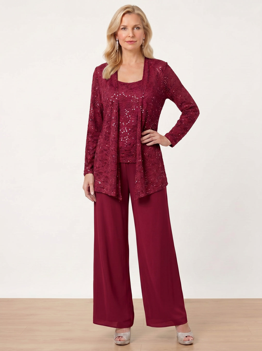 Chiffon Mother of the Bride Pantsuits with Jacket & Sequins