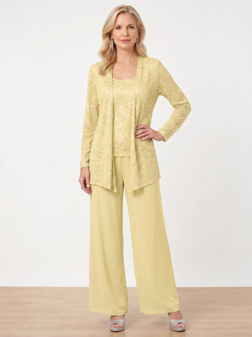 Chiffon Mother of the Bride Pantsuits with Jacket & Sequins