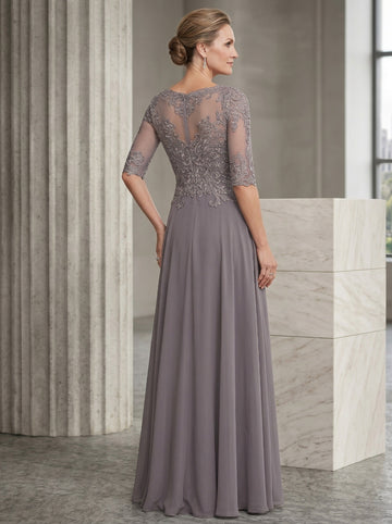 Chiffon Jewel Neck Half Sleeves Ankle-Length Mother of the Bride Pantsuits with Lace
