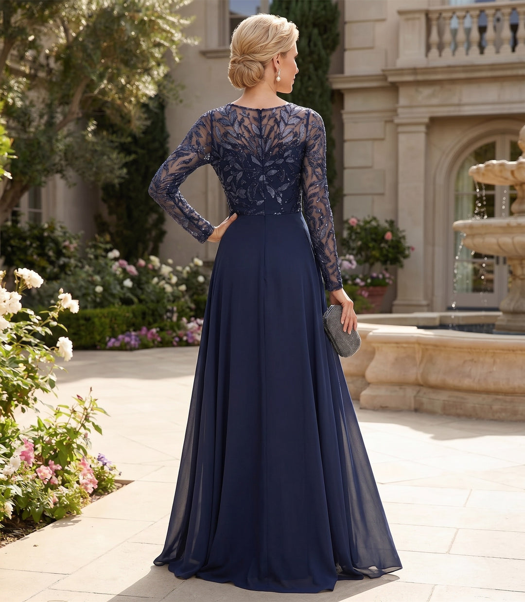 A-Line/Princess Scoop Long Sleeves Floor-Length Mother of the Bride Dresses with Split Side, Ruffles & Sequins