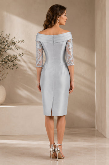 Sheath/Column Scoop Half Sleeves Knee-Length Mother of the Bride Dresses with Appliques Ruching