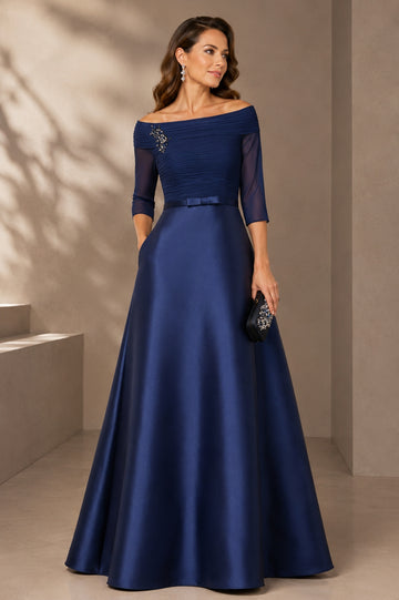 A-Line/Princess Off-the-Shoulder Short Sleeves Mother of the Bride Dresses with Belt Applique