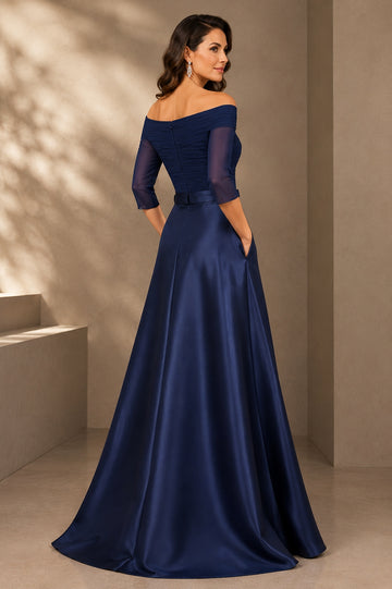 A-Line/Princess Off-the-Shoulder Short Sleeves Mother of the Bride Dresses with Belt Applique
