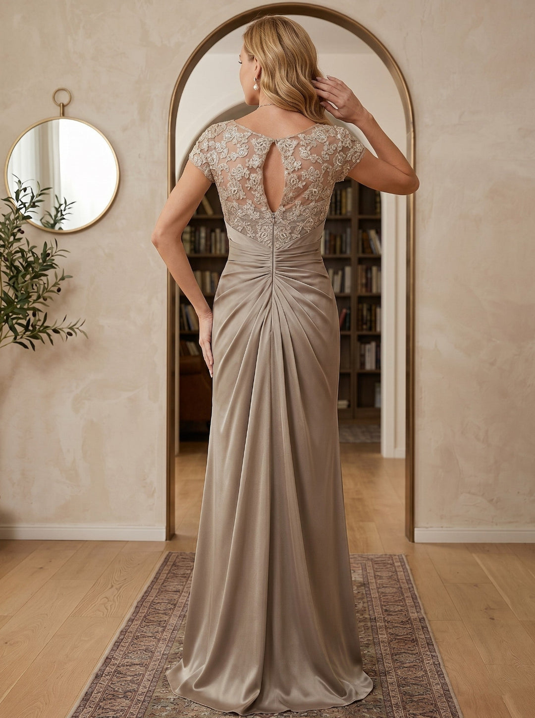 Sheath/Column Scoop Floor-Length Chiffon Mother of the Bride Dresses With Lace Ruffle